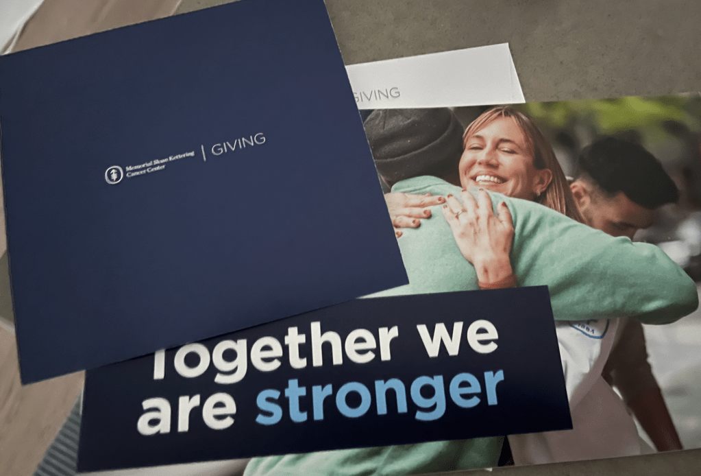 Paper mail from MSK "Giving" department asking for donations